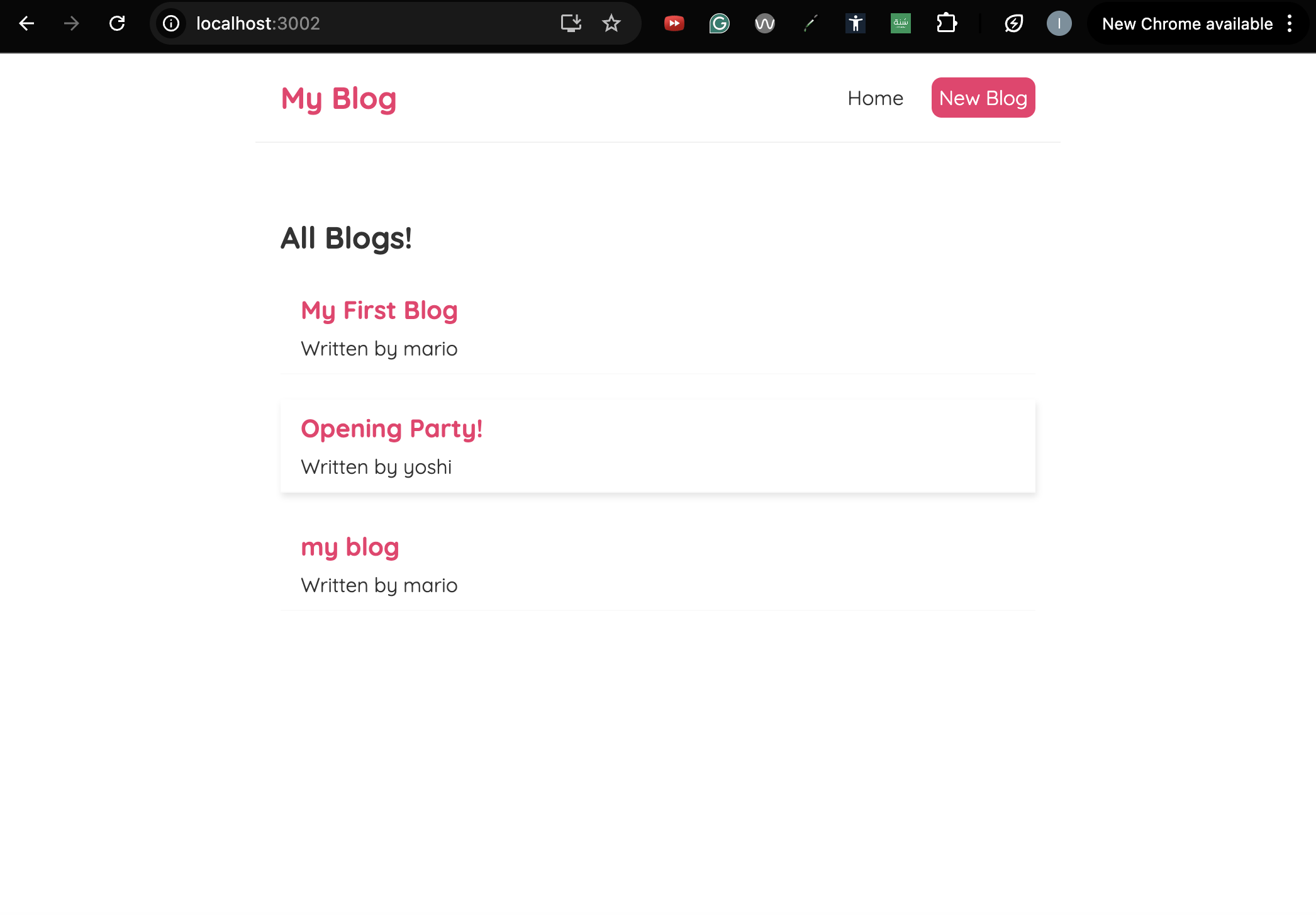 Screenshot of React Blogs website project