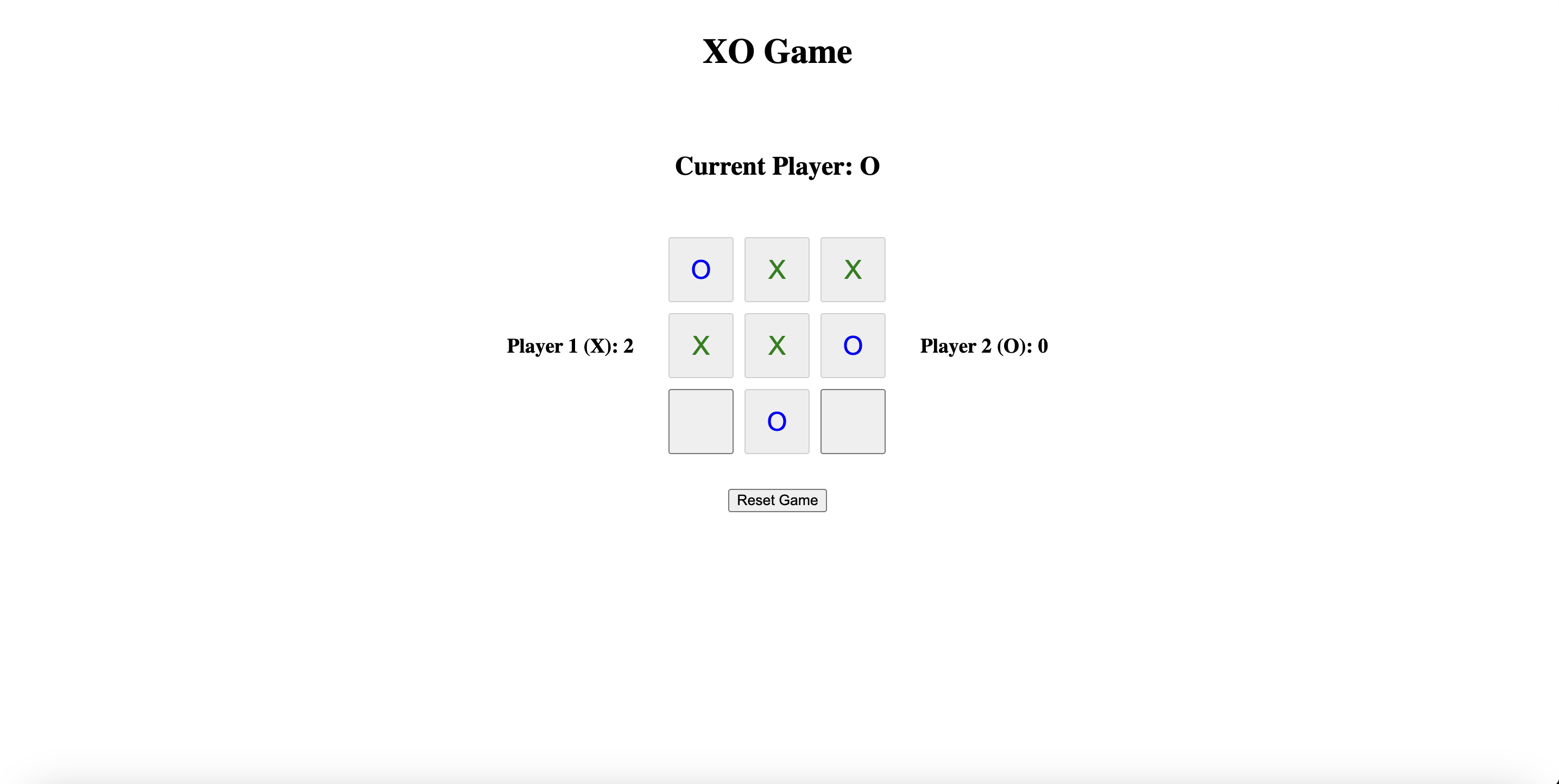 Screenshot of XO Game project
